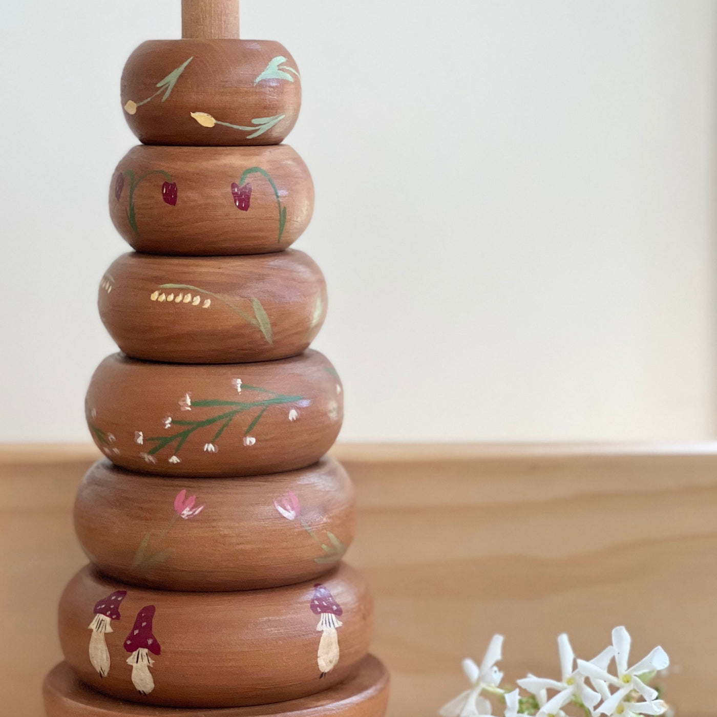 Montessori Grand Botanical wood stacking toy | Handmade, 7 pieces