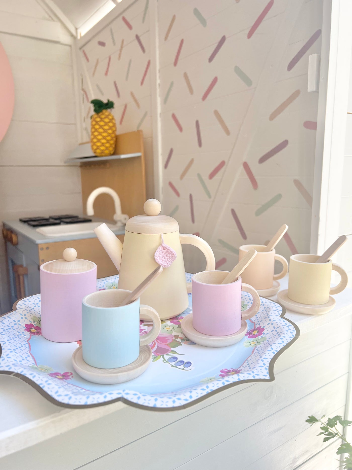 Pastel Dreams Wooden Toy Tea set | Hand painted, 10 piece set
